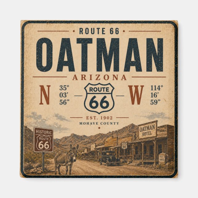 Historiska Oatman Arizona Landmärke Design Magnet (Framsidan)