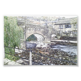 Historiska packhästbron i Hebden Bridge Fototryck