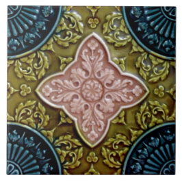 Historiska Repro Ro, Grönt, Indigo Majolica Kakelplatta