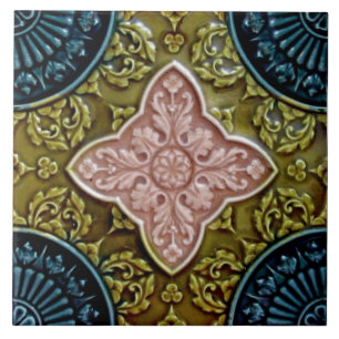 Historiska Repro Ro, Grönt, Indigo Majolica Kakelplatta