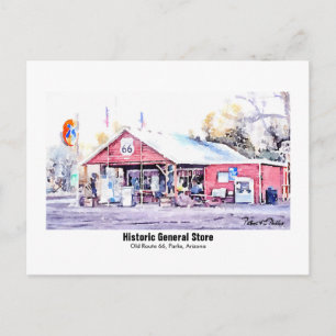 Historiska Route 66 Arizona General Store Akvarell Vykort