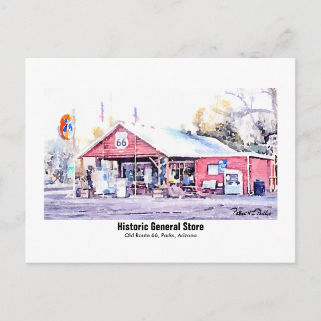 Historiska Route 66 Arizona General Store Akvarell Vykort (Framsida)