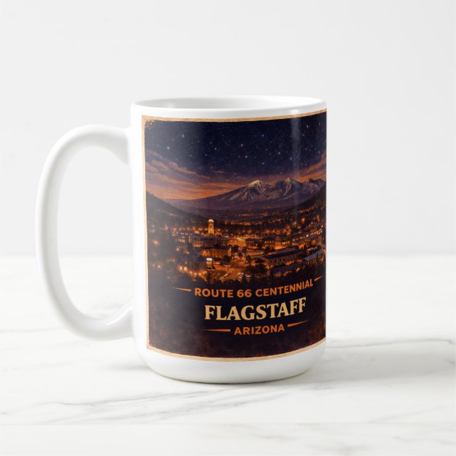 Historiska Route 66 Jubileum Flagstaff Natt Kaffemugg (Vänster)