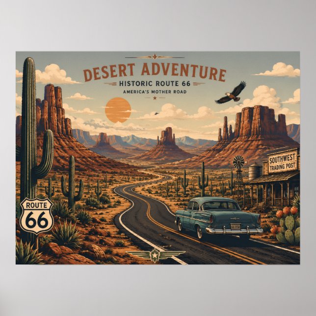 Historiska Route 66 Ökenäventyr Poster (Framsidan)