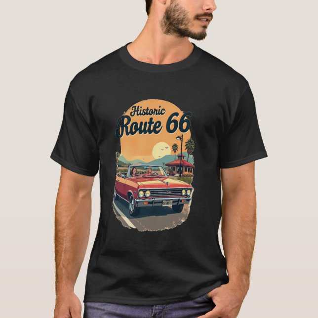 Historiska Route 66 Roadtrip  Tryck På Framsidan T Shirt (Framsida)