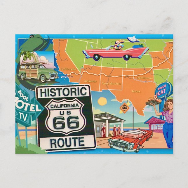 Historiska Route 66 vykort (Framsida)