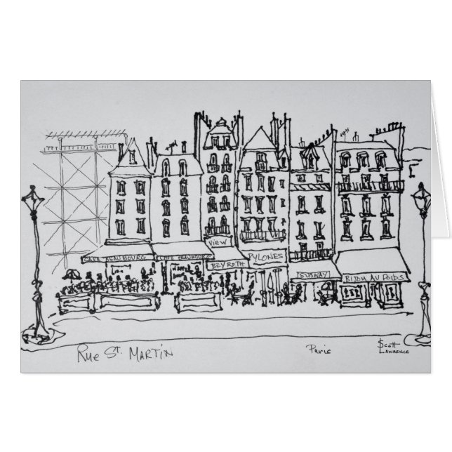 Historiska Rue St. Martin, Paris, Frankrike Hälsningskort (Framsidan Horizontal)
