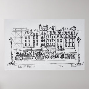 Historiska Rue St. Martin, Paris, Frankrike Poster
