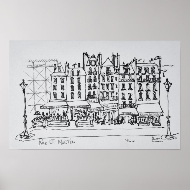 Historiska Rue St. Martin, Paris, Frankrike Poster (Framsidan)