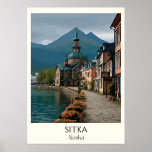 Historiska strandpromenaden i Sitka, Alaska Poster