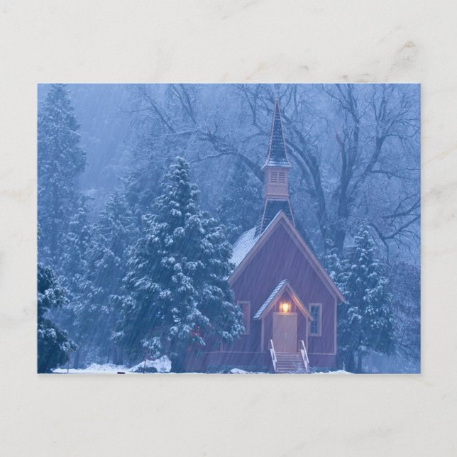 Historiska Yosemite Valley Chapel under kraftigt Vykort (Framsida)