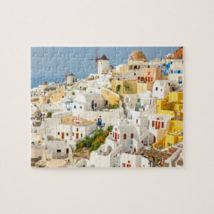 Historiskt färgat Oia Village Santorini Grekland Pussel