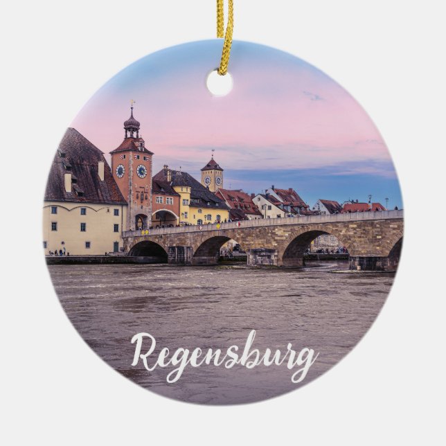 Historiskt gammal stad i Regensburg, Tyskland Julgransprydnad Keramik (Framsidan)