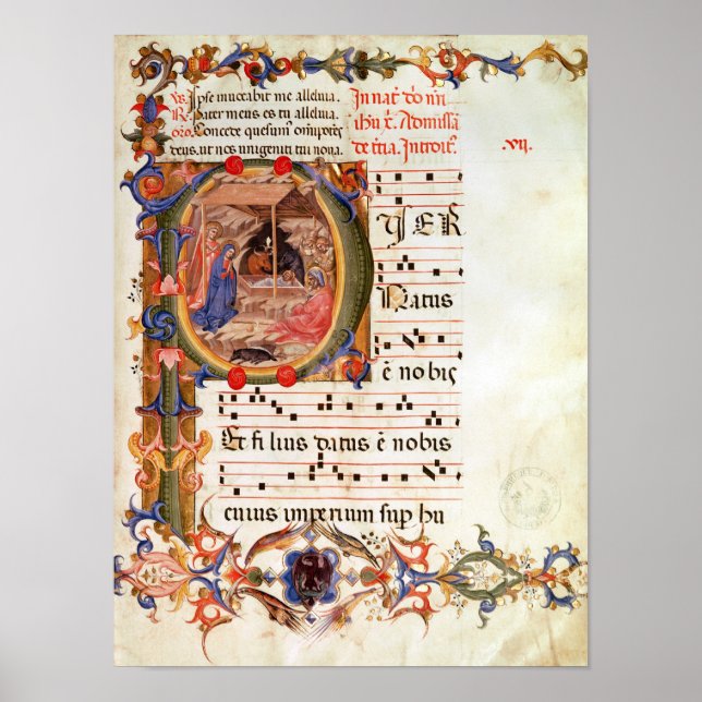 Historiskt inledande "P" som skildrar Fönsterskape Poster (Framsidan)