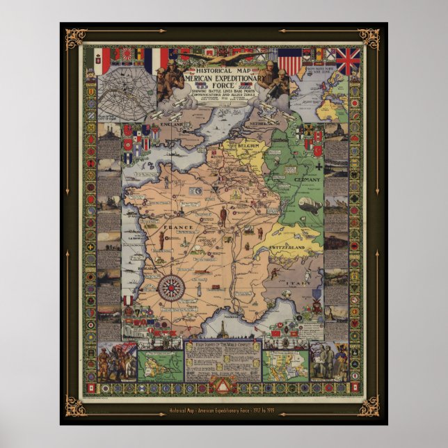 Historiskt Karta - American Expeditionary Force Poster (Framsidan)