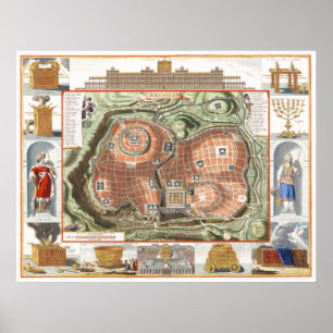 Historiskt karta i Tempelberget Jerusalem Poster