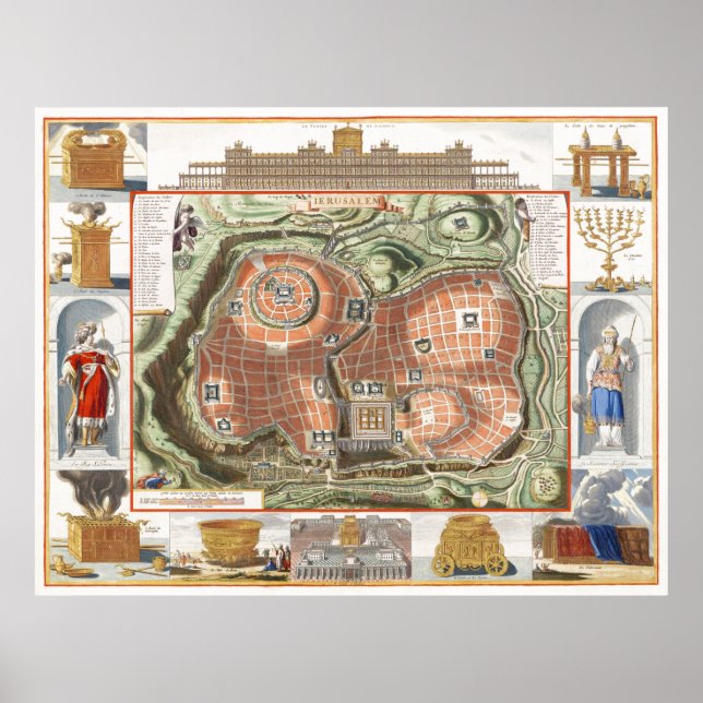 Historiskt karta i Tempelberget Jerusalem Poster (Framsidan)