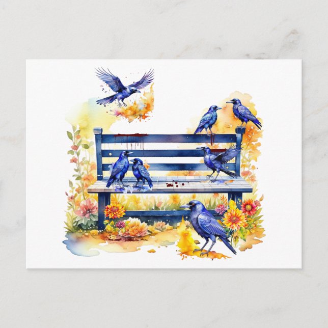 Hitchcock Day-Kråkor på Bench Vykort (Framsida)