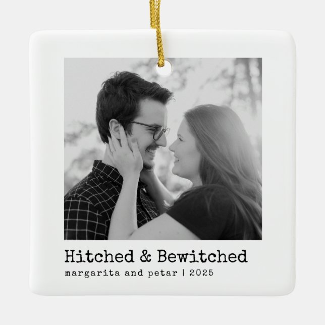Hitched & Bewitched - Bröllop Photo Minimum Julgransprydnad Keramik (Framsida)