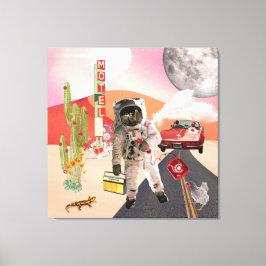 Hitchhiking Astronaut Surreal Collage Kanvastryck