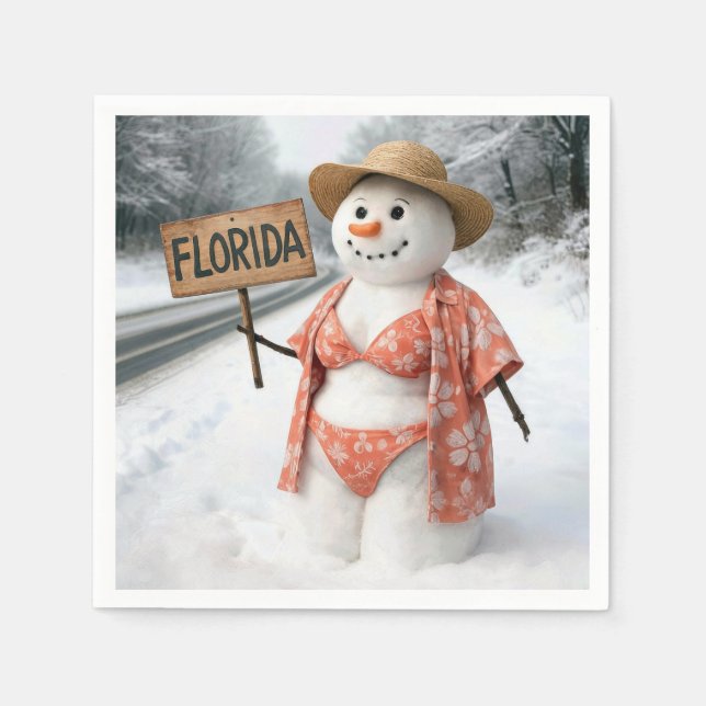 Hitchhiking Lady Snowman With Florida Sign Pappersservett (Framsidan)