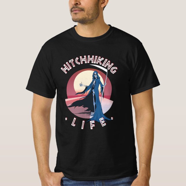 Hitchhiking Life - Hitchhiker Grim reaper T Shirt (Framsida)