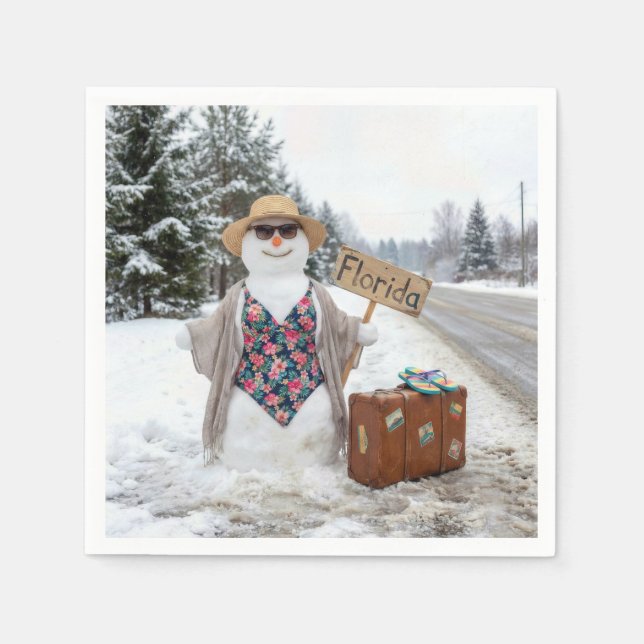 Hitchhiking Snökvinna med Florida Skylt Pappersservett (Framsidan)