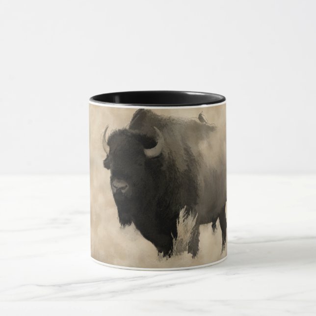 "Hitching a Ride" - Bison-älskare Design Mugg (Center)