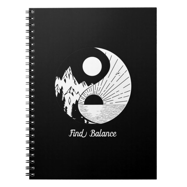 Hitta balans Zen Yin Yang Black White Anteckningsbok (Framsidan)