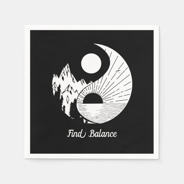 Hitta balans Zen Yin Yang Black White Pappersservett (Framsidan)