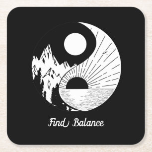 Hitta balans Zen Yin Yang Black White Underlägg Papper Kvadrat