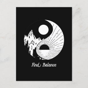 Hitta balans Zen Yin Yang Black White Vykort