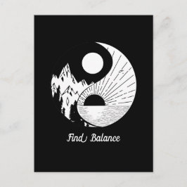 Hitta balans Zen Yin Yang Black White Vykort