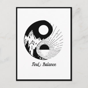 Hitta balans Zen Yin Yang Black White Vykort