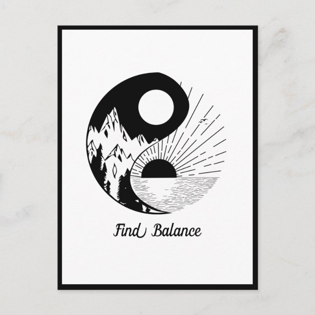 Hitta balans Zen Yin Yang Black White Vykort (Framsida)