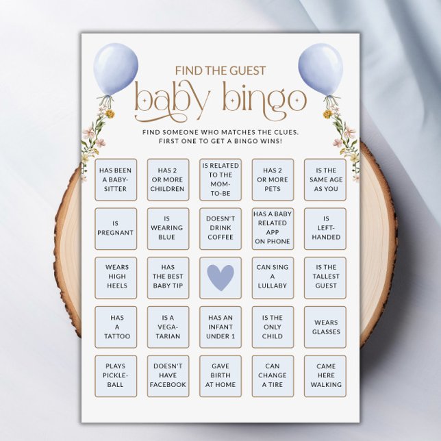 Hitta det blå basket för babyskor med gästblå ball inbjudningar (Find The Guest Blue Balloon Baby Shower Game Card)