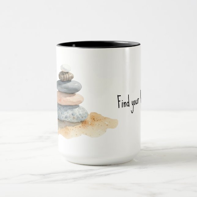 Hitta din balans Vattenfärg Zen Pebble Stack Mugg (Center)