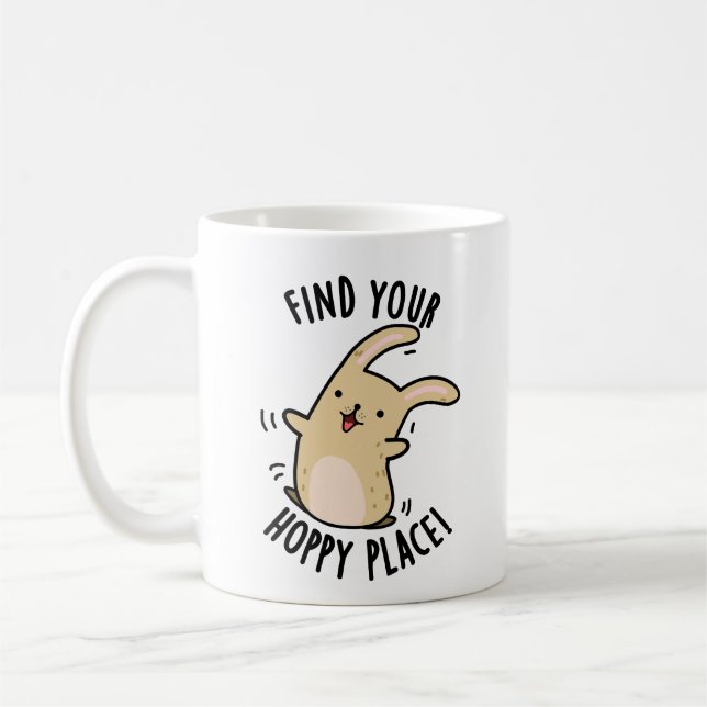 Hitta din Hoppy Ställe Funny Rabbit Pun Kaffemugg (Vänster)