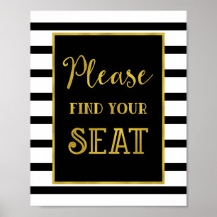 Hitta din sittplats Bröllop-skylt Guld Black Rand Poster