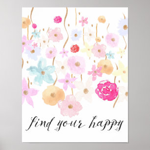 Hitta dina Lycklig-vattenfärgsblommor Poster