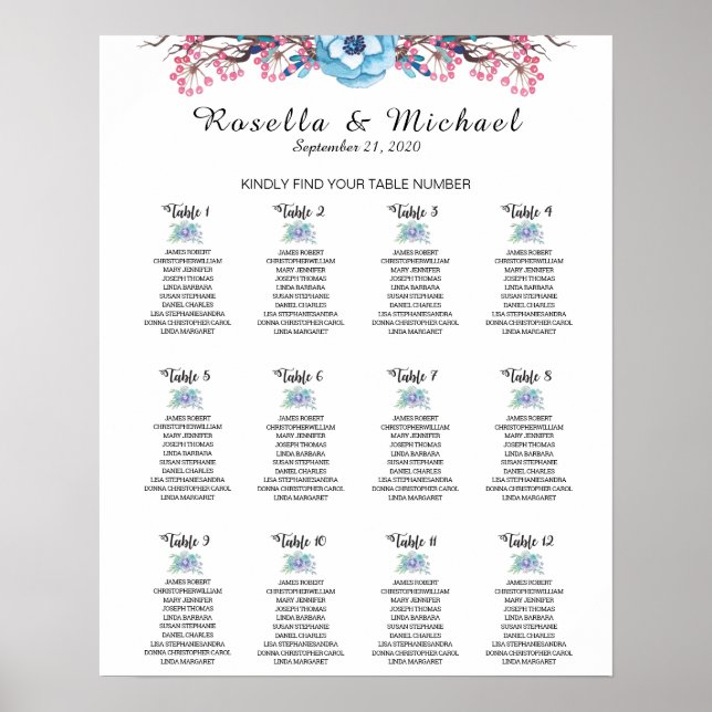 Hitta ditt Bordsnummer - Sittdiagram Poster (Framsidan)