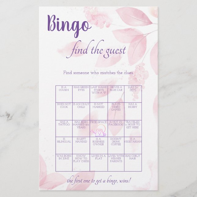 Hitta Gäst-Bingo Bröllopsdusch Spelet Flygblad (Framsidan)