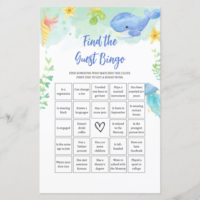 Hitta Gäst BINGO Sommar Baby Shower-spel (Framsida)