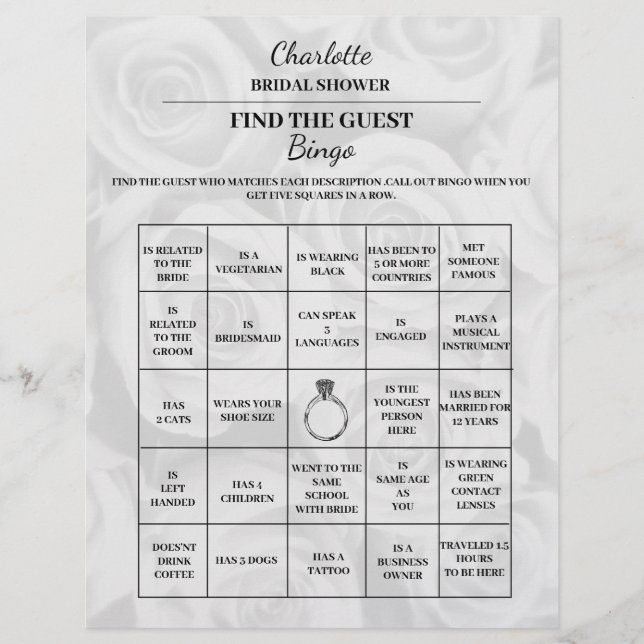 Hitta Gäst Bröllopsdusch Bingo Reklamblad (Framsidan)