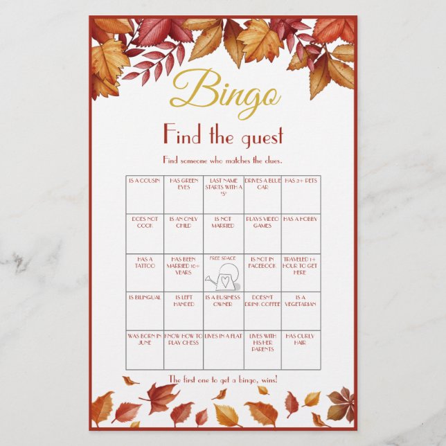Hitta gästbingo bröllopsdusch spel flygblad (Framsidan)