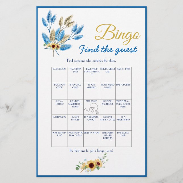 Hitta Gästbingo Bröllopsdusch Spelkort Flyer (Framsidan)