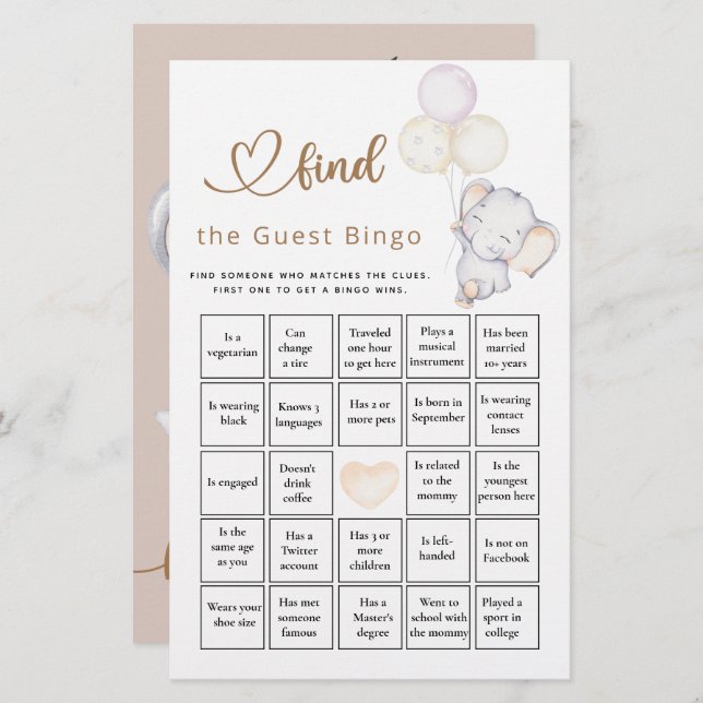 Hitta gästflickans elefant- och blomspel (Fram/baksida)