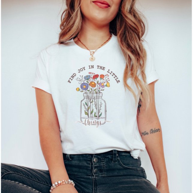 Hitta glädjen i Little Sak Retro Wildblommor T Shirt (Skapare uppladdad)