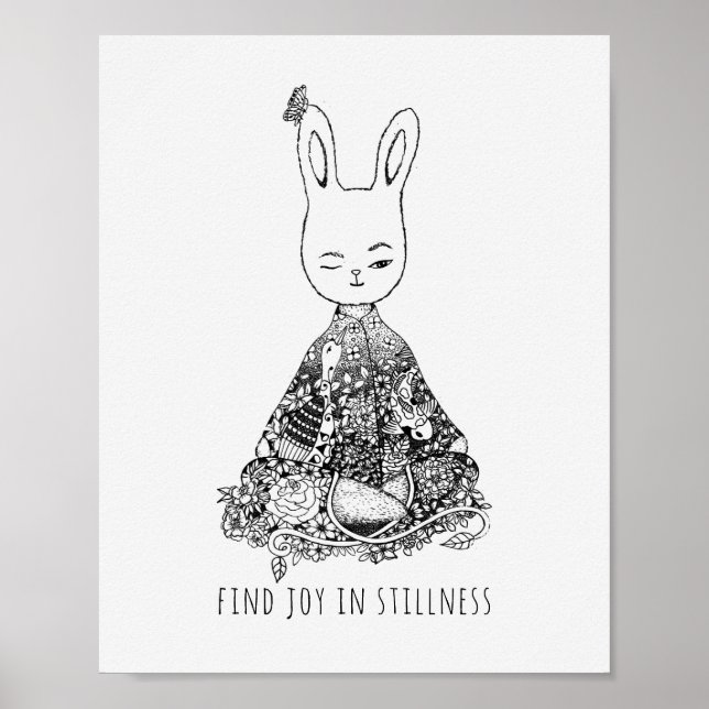 Hitta Joy i Stillness Bunny Rabbit Yoga Meditation Poster (Framsidan)