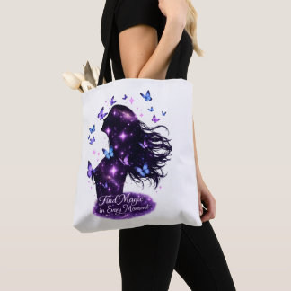 Hitta magi i varje ögonblick Fjäril Galaxy Tote B Tygkasse
